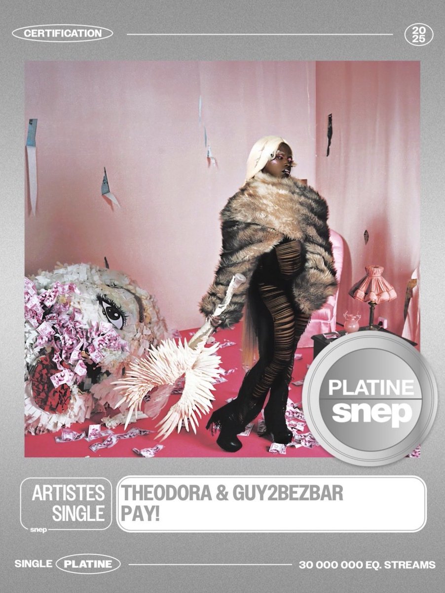 DoraSupremacy's tweet photo. 🚨 Another one « Pay! » de Theodora &amp; Guy2Bezbar est certifié Single PLATINE !!

On ne l’arrête plus le Lundi c’est devenu son jour en fait period. https://t.co/aNseATBgUg