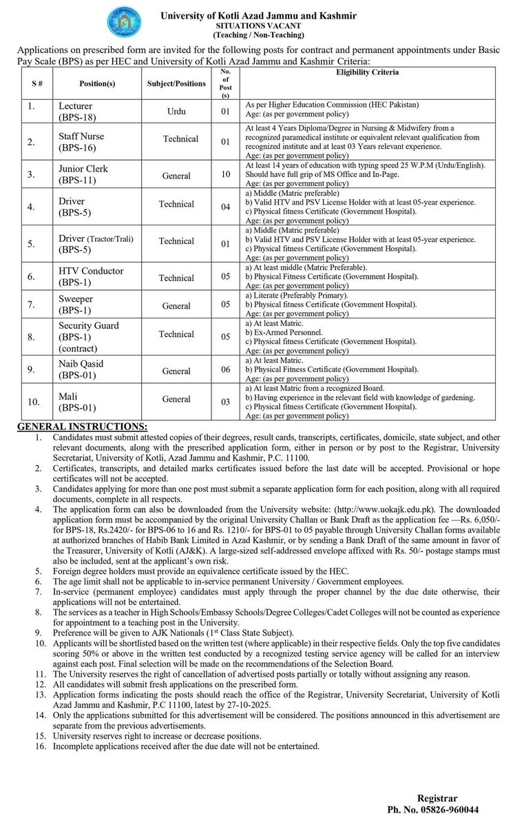 uokajk's tweet photo. 📢 𝐒𝐢𝐭𝐮𝐚𝐭𝐢𝐨𝐧𝐬 𝐕𝐚𝐜𝐚𝐧𝐭
Applications are invited for various positions.
🗓️ Last date to apply: 𝐍𝐨𝐯𝐞𝐦𝐛𝐞𝐫 𝟏𝟕, 𝟐𝟎𝟐𝟓 https://t.co/M6ZUMkee9c