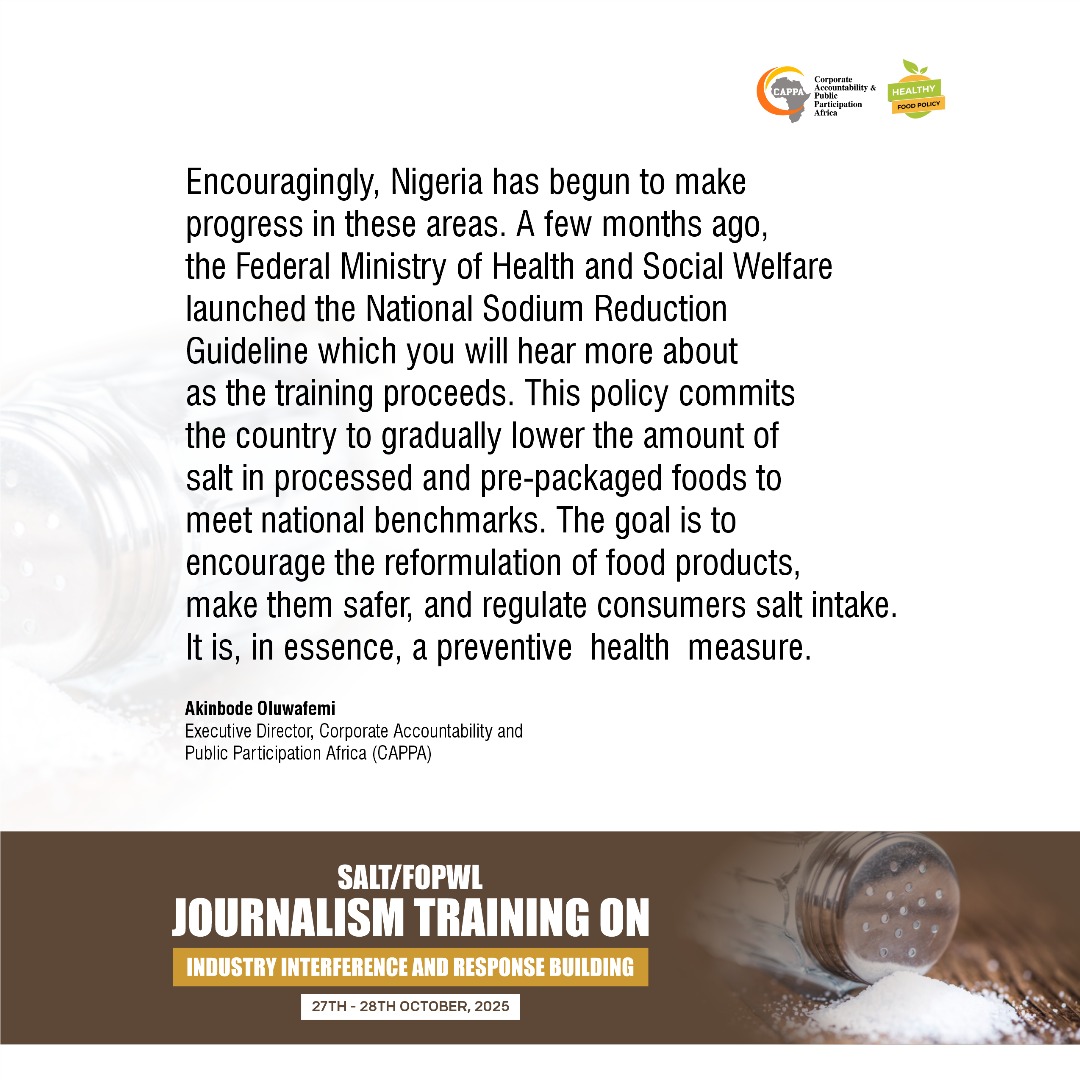 CAPPA is live in the beautiful city of Port Harcourt for <a href="/CAPPAfrica/">C A P P A</a>'s Journalism Training on Industry Interference and Response Building on #ReduceSalt for #HealthyFoodPolicy