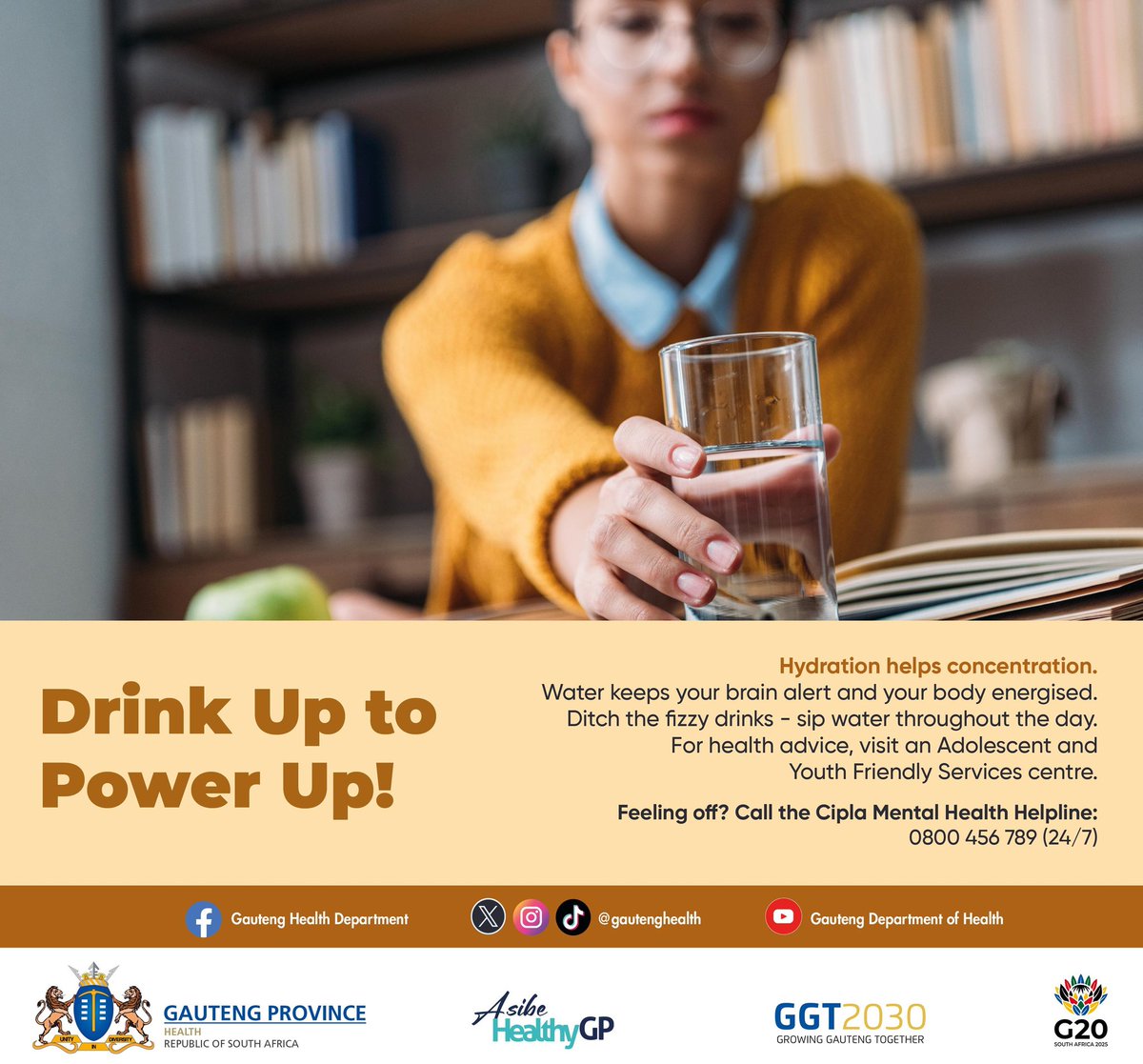 Water fuels your focus and gives you the energy you need to face your exams head on. Ditch the fizzy drinks and stay sharp with every sip. Hydrate your way to success. #NSC2025 #ClassOf2025GP #AsibeHealthyGP