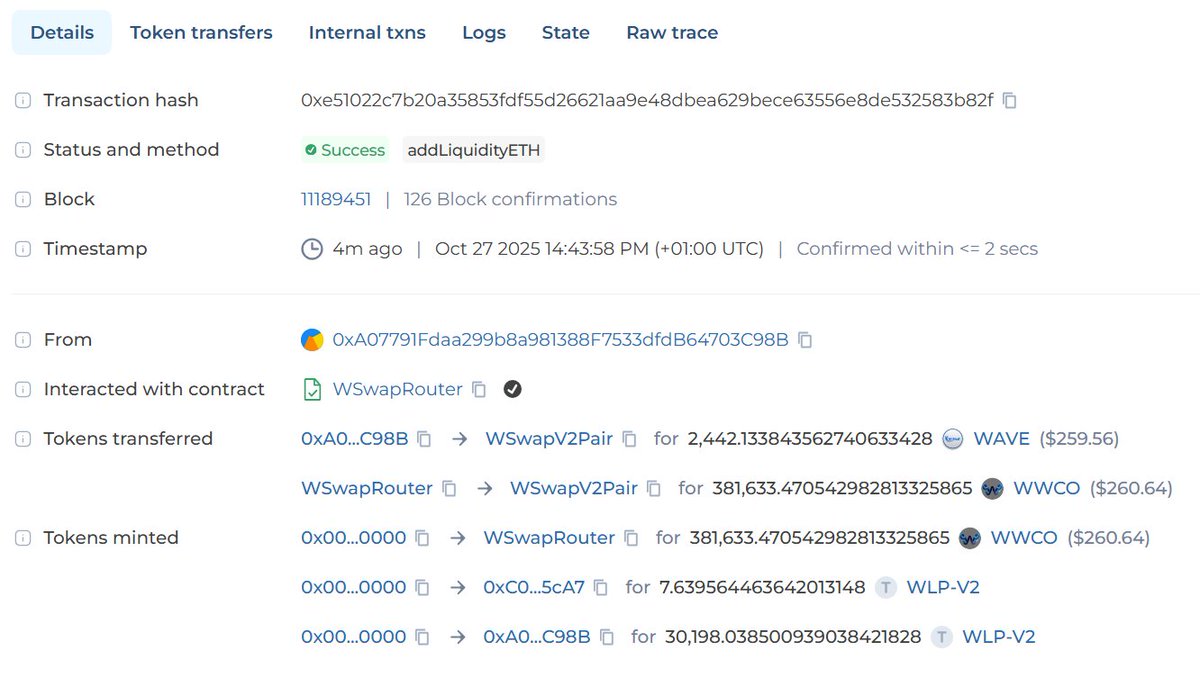 More liquidity added to stake $WCO and $WAVE for daily passive income
#WplusYOU