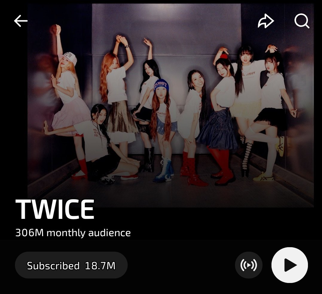 #TWICE Monthly Audience on YouTube Music 

✓ 306,000,000 — (+4,000,000) *NP* 🔥