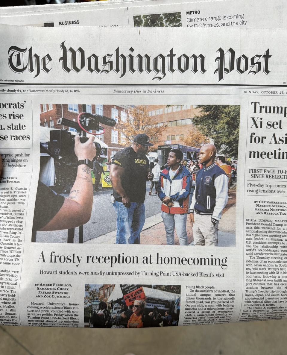 We disagree with the idea that the reception was "frosty," but nevertheless, <a href="/BLEXIT/">BLEXIT</a> made the front page of The Washington Post. I couldn't be prouder of my team.

Years ago, I challenged them to make sure we had a presence on HBCU campuses. Today, we have 21 active clubs and