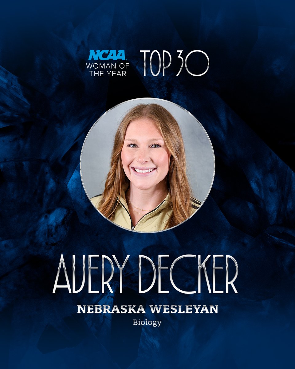 ✨Woman of the Year Top 30 — Avery Decker ✨ 

🏫 <a href="/NWUSports/">Nebraska Wesleyan University Athletics</a>
📚 Biology
🏃‍♀️ #D3tf

▪️ 2025 Women’s Javelin National Champion
▪️ Held leadership roles in Delta Zeta sorority
▪️ NCAA Postgraduate Scholarship winner
▪️ Volunteered with Special Olympics

🔗on.ncaa.com/WOTYTop30