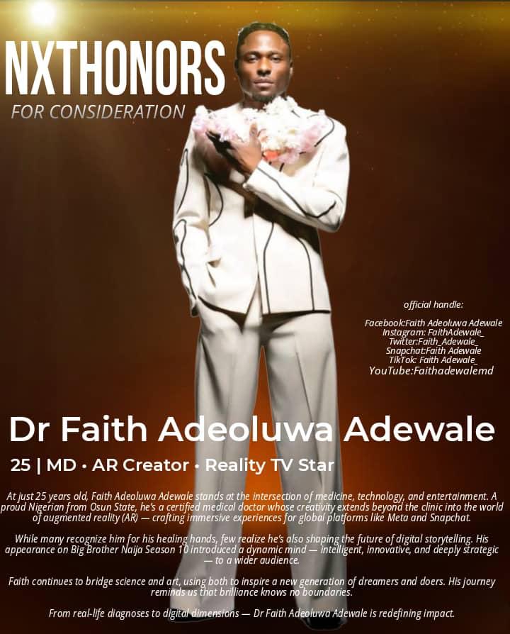essien901_'s tweet photo. @nxthonors I nominate the man that always wins @faith_adewale_ for digital impact and breakout star  💪🏽💪🏽

#faithadewale
#nxthonors https://t.co/WoaitycCfU