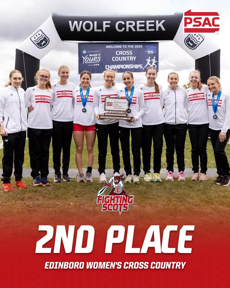 BoroAthletics's tweet photo. Edinboro Women's Cross Country earned 2nd place at the PSAC Cross Country Championships! ⚔️🏃‍♀️ #GoBoro https://t.co/TBCO8e5hop