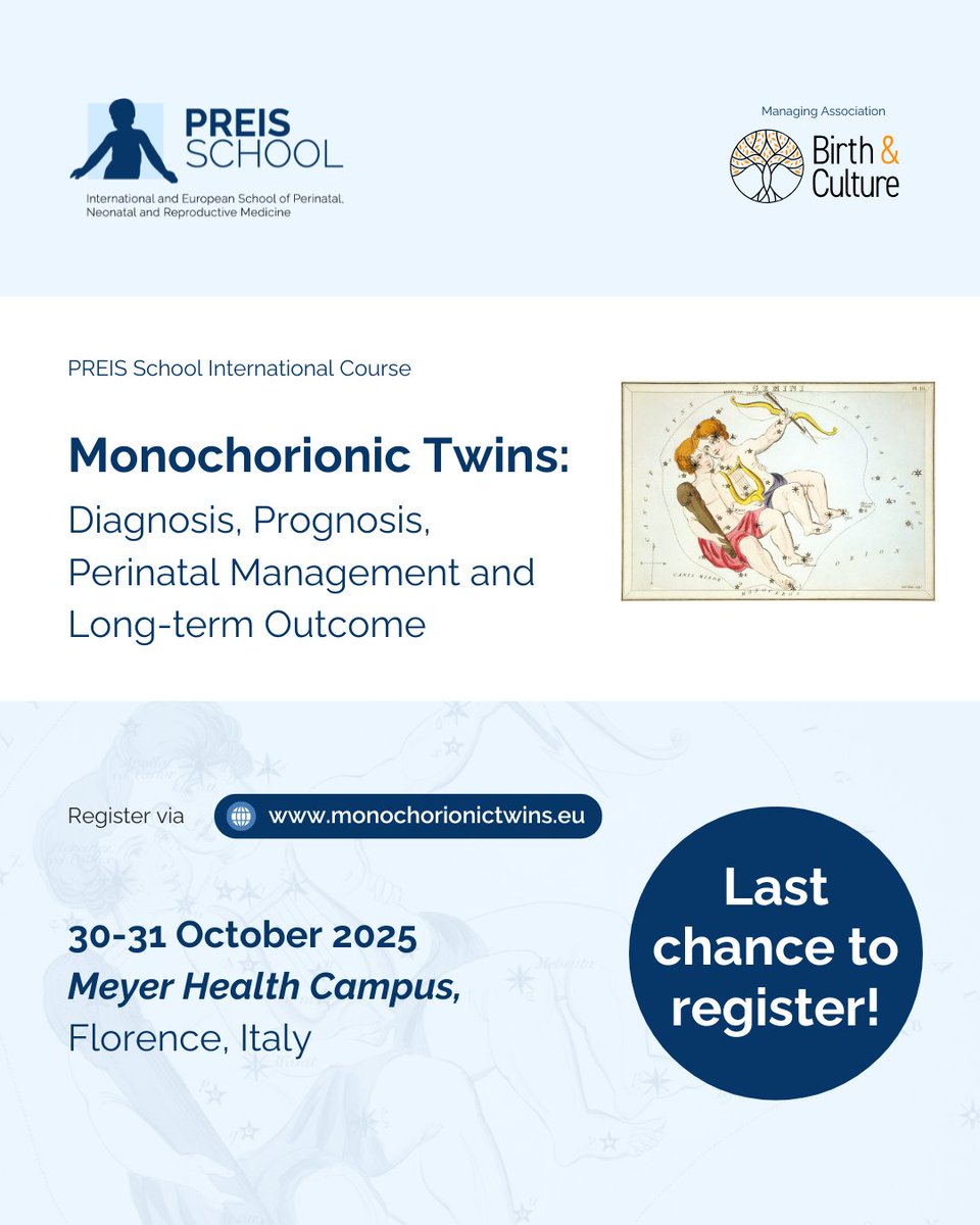 🚨 Final call for registration! 🚨

👉 bit.ly/3Cwum97

In just a few days, international experts gather in #Florence for an intensive course on the complexities of #MonochorionicTwins — from diagnosis to management of TTS, TAPS, sFGR &amp; TRAP.

<a href="/tapssupport/">TAPS Support</a> #ObGynTwitter