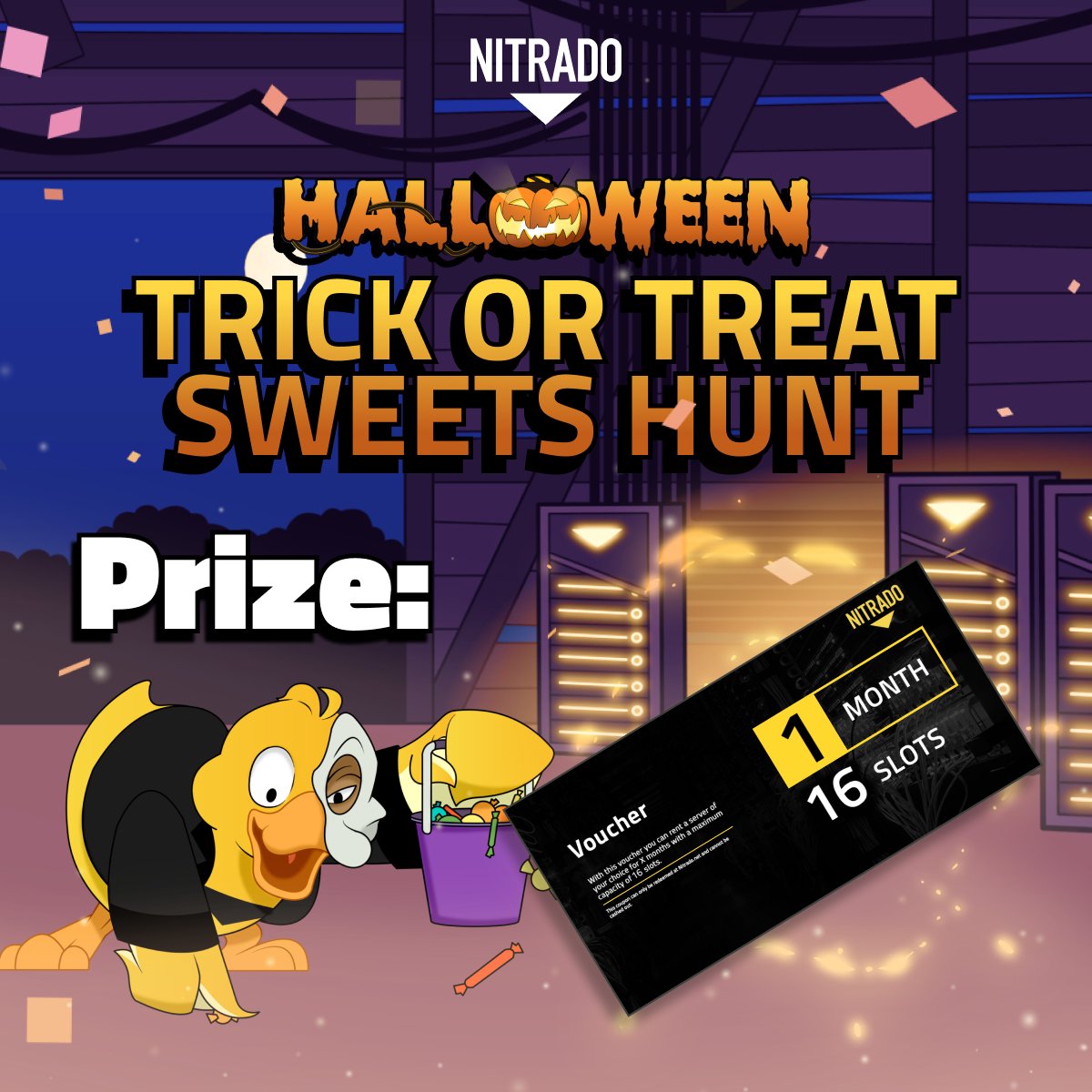 🎃Spooky Season is HERE!

- Collect digital sweets across our Discord channels with our special Halloween bot!
- The leaderboard will track your candy stash...
- The top sweet collectors will win a Nitrado Server Voucher!

 Don’t miss your chance to trick-or-treat online with