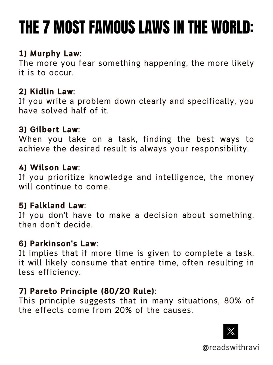 readswithravi's tweet image. The 7 Most Famous Laws in the World: