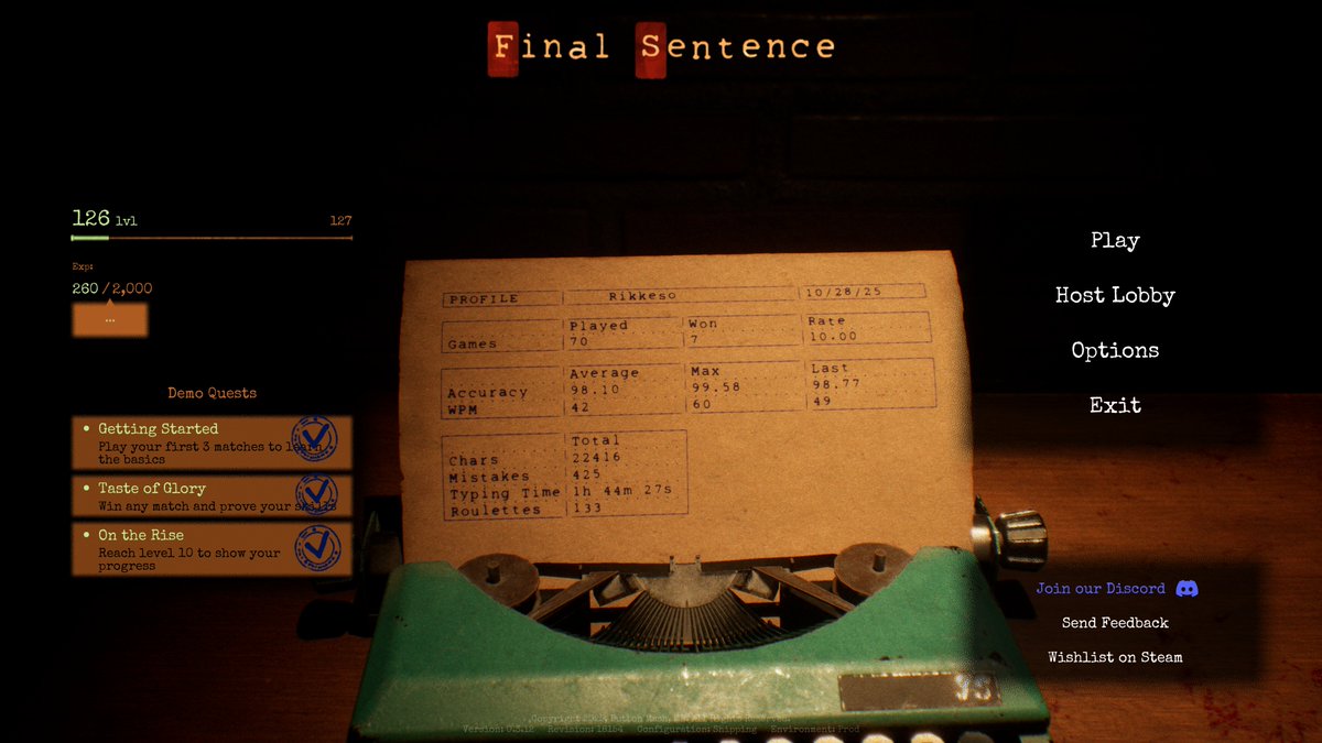 rikkeso_0828's tweet image. FinalSentenceっていうタイピングゲームがおもろい
日本語対応してないから英語のタイプになって難い…
製品版では日本語対応してタイピングオブザデッドみたいな感じで打たせてほしいなぁ
#FinalSentence