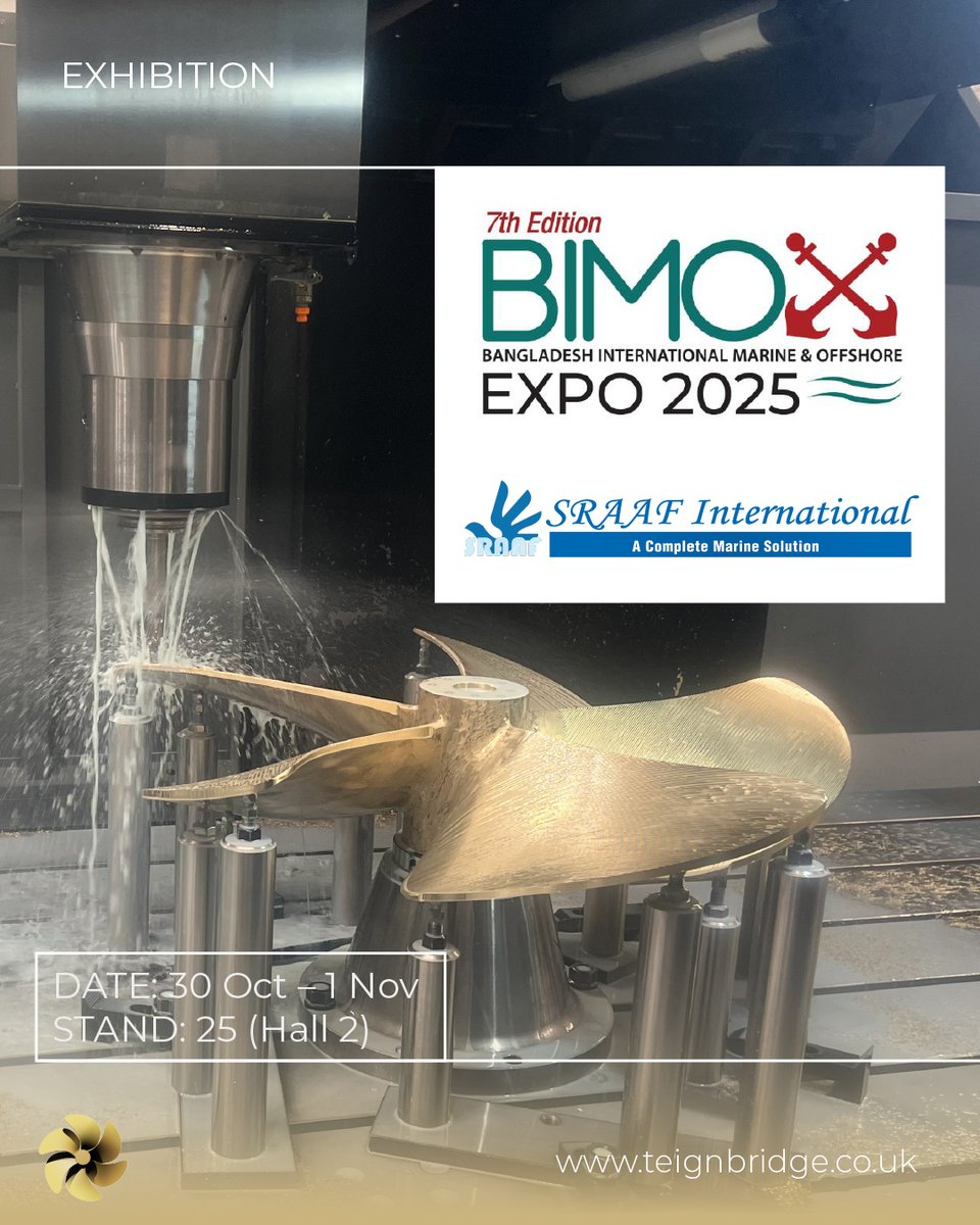 TeignbridgeProp's tweet photo. Heading to Dhaka for BIMOX 2025? Join us at ICCB, Hall 2 (Puspoguccho), Stall 25 – we’ll be showcasing how Teignbridge propulsion systems are driving smoother, quieter, and more efficient vessel performance worldwide. 🌊 #BIMOX2025 #TeignbridgePropellers #MarineEngineering https://t.co/02C7yPFnPp