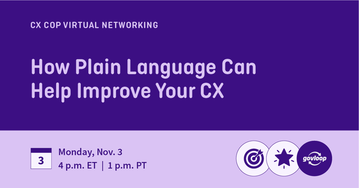 GovLoop's tweet image. Clear #communication is essential in customer service, and using plain language can be key. 

➡️ Join us online Nov. 3 from 4-4:30 p.m. ET to hear from Julie Clement of J Clement Communications, on how to apply #plainlanguage fundamentals to #CX: bit.ly/49g6SDG