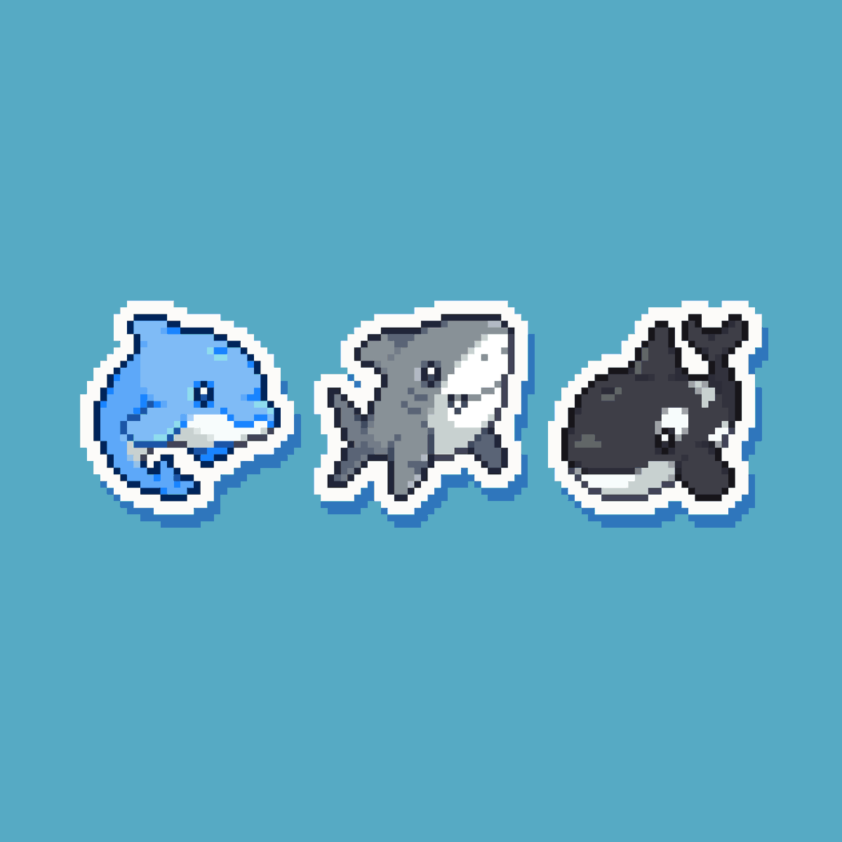 pixeletharim's tweet image. Pick you starter💧edition: 🐬, 🦈 or 🐋?

#pixelart #aseprite #fish #ドット絵
