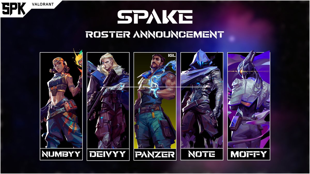 Today we announce our new and finalised roster.

Some familiar faces stayed, some left.

Duelist: <a href="/numbyylol/">numbyy</a> 🇬🇧
Recon: <a href="/Deivyy_/">Deivyy</a> 🇱🇹
Flex &amp; IGL: <a href="/Panzerisagod/">Goat!</a> 🇸🇪
Smokes: <a href="/Note50544596/">NoteVal</a> 🇸🇪
Sentinel: <a href="/moffyfps/">moffy</a> 🇳🇴

Manager: <a href="/sklei5/">sklei</a> 🇬🇧
6th Man: <a href="/xufttyy/">xufttyy</a> 🇬🇧