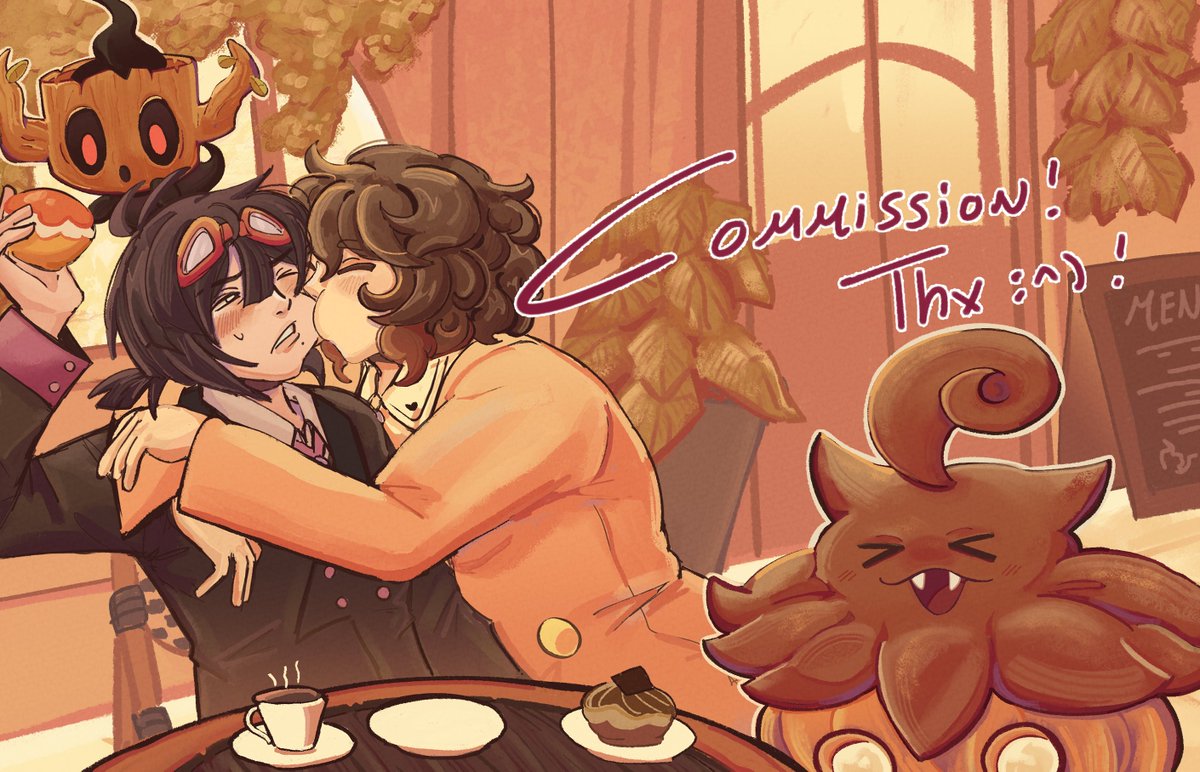 dinolixe's tweet image. this month&apos;s full illustration c0mm! 🎃☕️