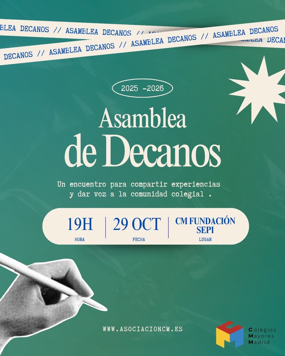 📆Este miércoles, 29 de octubre, se celebra en el CM <a href="/FundacionSEPI/">Fundación SEPI</a> la primera Asamblea de Decanos del curso 2025/26.

💬Un encuentro de diálogo y compromiso para seguir impulsando de manera positiva  la convivencia, las actividades conjuntas y la vida colegial.

#AsambleaDecanos