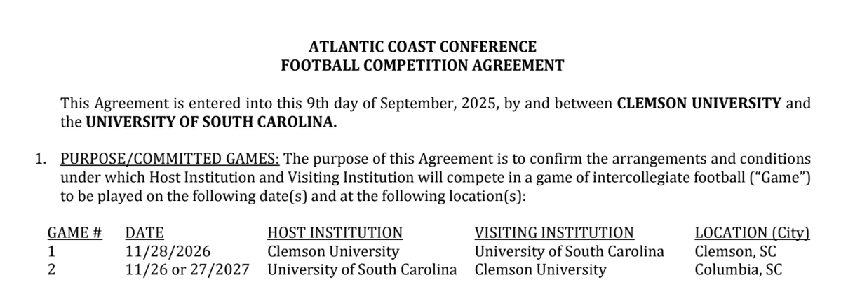 Chapel Fowler (@chapelfowler) on Twitter photo News: The latest Clemson/South Carolina football rivalry series contract (signed early this month) includes a specific carveout allowing for the 2027 game at USC to be played on Saturday OR on Black Friday. Some day-after-Thanksgiving football may be on the horizon ... News: The latest Clemson/South Carolina football rivalry series contract (signed early this month) includes a specific carveout allowing for the 2027 game at USC to be played on Saturday OR on Black Friday. Some day-after-Thanksgiving football may be on the horizon ...