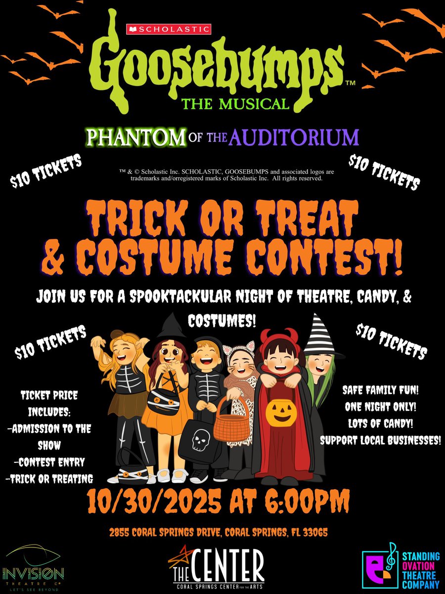 Looking for something spooky, fun, and affordable for your little ones?
Join us on October 30th at 6pm for a spooktacular night of theater, candy, and costumes!

Goosebumps the Musical: Phantom of the Auditorium

Purchase tickets here:
thecenter.evenue.net/cgi-bin/ncomme…