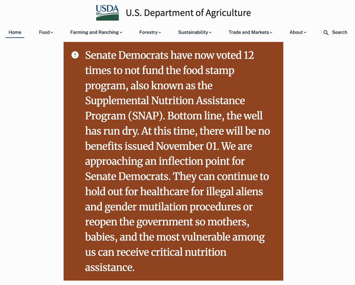 MarkLevineNYC's tweet image. The current homepage of @USDA.

This is deranged. Almost certainly a violation of the law.  And if it&apos;s not, it should be.