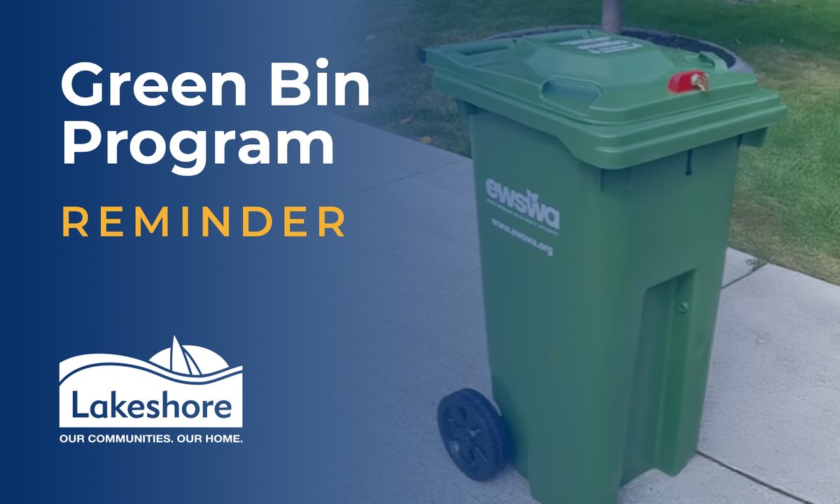 The Green Bin program continues this week, with pickup happening throughout Lakeshore on Oct 29 from 6 AM to 6 PM. 

For green bin inquiries, including missed pickups, contact EWSWA at: 
🟢1-800-563-3377 
🟢Customer Service Support Portal at EWSWA.org/curbside-colle…