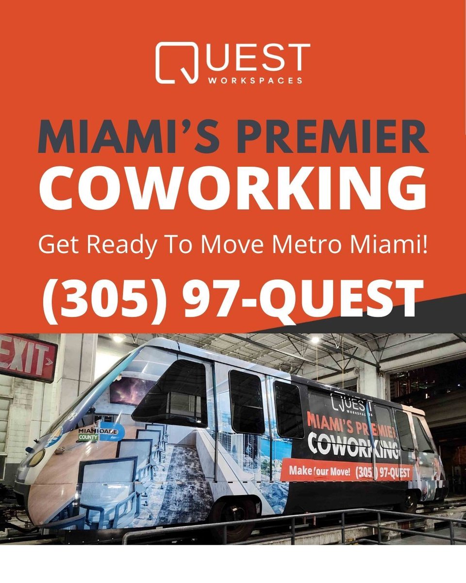 Questworkspaces's tweet image. Quest Workspaces - Miami’s Premier Coworking - is now on the move with the Metro Mover.
Catch us riding through downtown in style.
hubs.li/Q03QdfmP0
#QuestWorkspaces #MiamiCoworking #GetReadyToMove