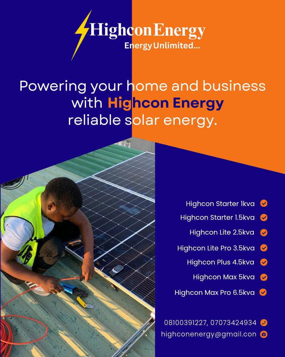 highconenergy's tweet photo. Blackouts shouldn’t control your life ⚡
Choose your perfect solar power from Highcon Energy —
From 1kVA to 5kVA, we’ve got every home covered! 🏠

✅ No fuel
✅ No noise
✅ Just 24/7 clean energy 🌅 https://t.co/Y8uQB34ppK