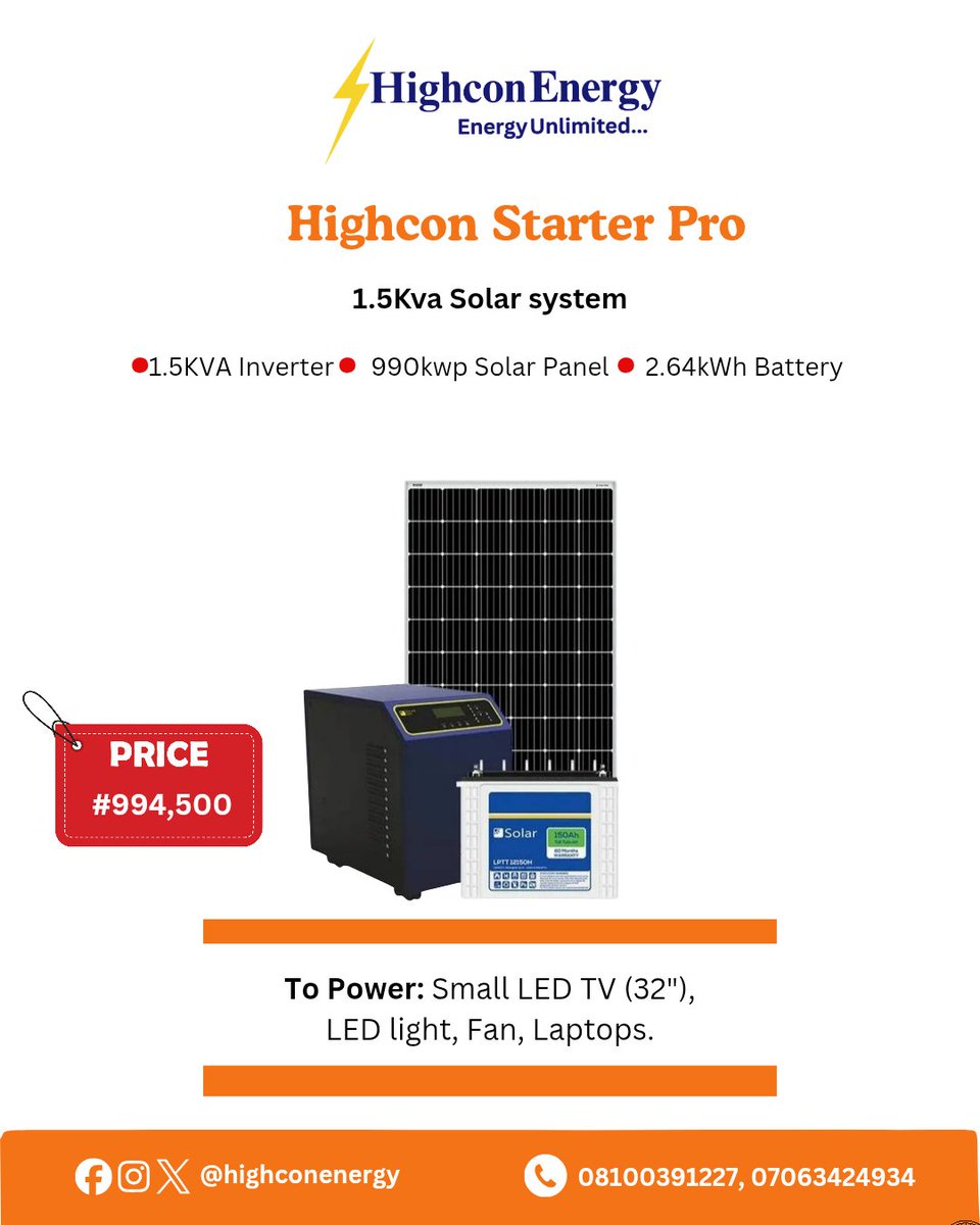 highconenergy's tweet photo. Blackouts shouldn’t control your life ⚡
Choose your perfect solar power from Highcon Energy —
From 1kVA to 5kVA, we’ve got every home covered! 🏠

✅ No fuel
✅ No noise
✅ Just 24/7 clean energy 🌅 https://t.co/Y8uQB34ppK