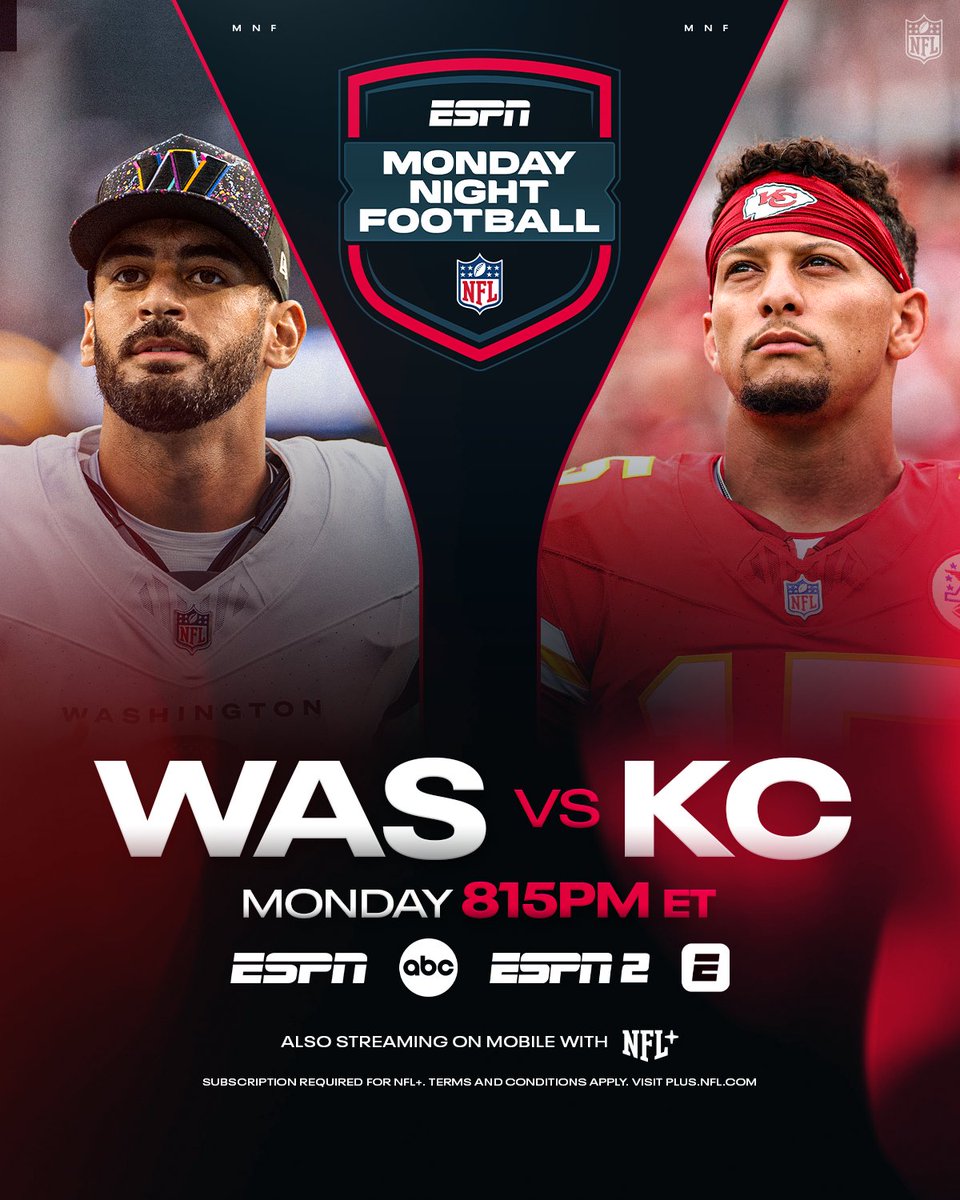 Wrapping up Week 8 in KC tonight 👀

WASvsKC – 8:15pm ET on ESPN/ABC
Stream on <a href="/NFLPlus/">NFL+</a> and ESPN App