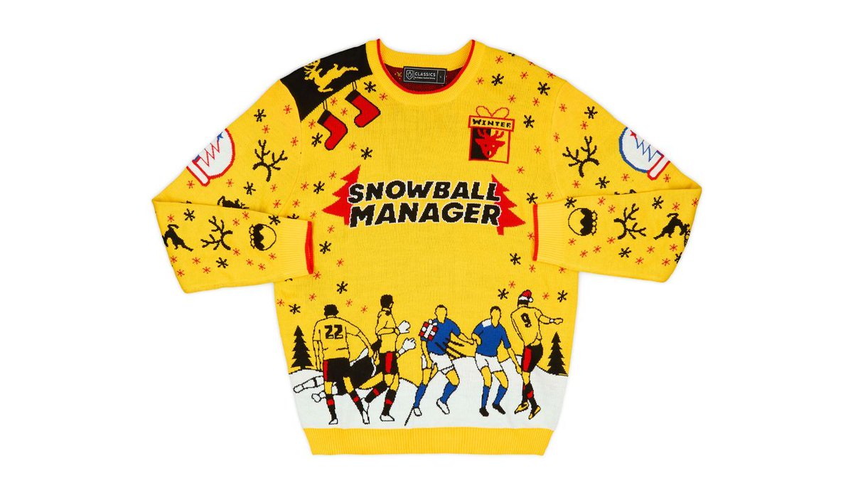 classicshirts's tweet photo. 🎅🎄🎁⛄

The next new design to reveal is the Deeney Snowball Manager Christmas jumper! 💛  

Dropping at 12pm (UK Time) on October 29th. https://t.co/ioQYllAwrV