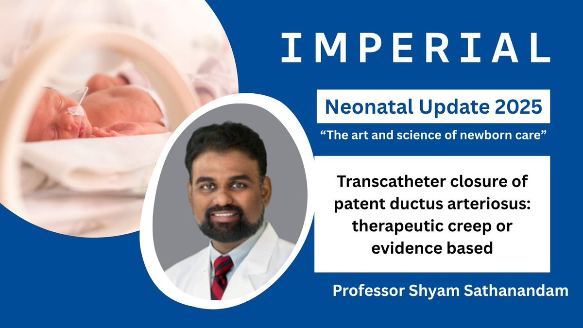NU25 - Day 4
'Transcatheter closure of patent ductus arteriosus: therapeutic creep or evidence based'

Professor Shyam Sathanandam, Chief of Cardiovascular Medicine <a href="/Nicklaus4Kids/">Nicklaus Children's</a> 

Book today 👉bit.ly/NeonatalUpdate…

#nicklaus4kids #neonataology #Cardiology #neotwitter #NICU