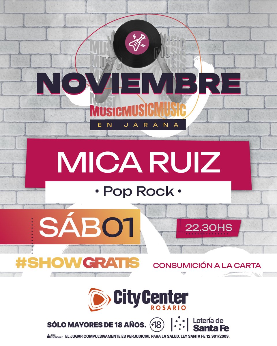 ¿La nueva reina del pop rock rosarino?

Mica Ruiz, la nueva voz rosarina llega a Jarana, City Center Rosario.

¿Cuándo?
El sábado 1° de noviembre a las 22:30 hs.
La entrada es libre y gratuita con consumición a la carta.