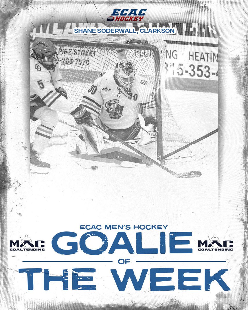 <a href="/bluebirdhotels/">Bluebird Hotels</a> <a href="/ColgateMIH/">Colgate Men's Hockey</a> <a href="/MadCapsHockey/">Madison Capitols</a> <a href="/TABORPUCK/">Tabor Boys Hockey</a> <a href="/ClarksonMHockey/">Clarkson Men’s Hockey</a> <a href="/fbx_IceDogs/">Fairbanks Ice Dogs</a> <a href="/BSMBoysHockey/">BSM Boys Hockey</a> <a href="/QU_MIH/">Quinnipiac Men's Ice Hockey</a> <a href="/MACGoaltending/">Bryan McDonald</a> Goalie of the Week Shane Soderwall went 1-1-0 with a .938 save percentage, a 1.51 goals-against average, and 45 total saves on the weekend.  <a href="/ClarksonMHockey/">Clarkson Men’s Hockey</a> 

<a href="/anchoragewolve1/">Anchorage Wolverines</a> <a href="/RochesterGrizz/">Rochester Grizzlies</a> <a href="/FuryAAAHockey/">Chicago Fury Hockey</a>