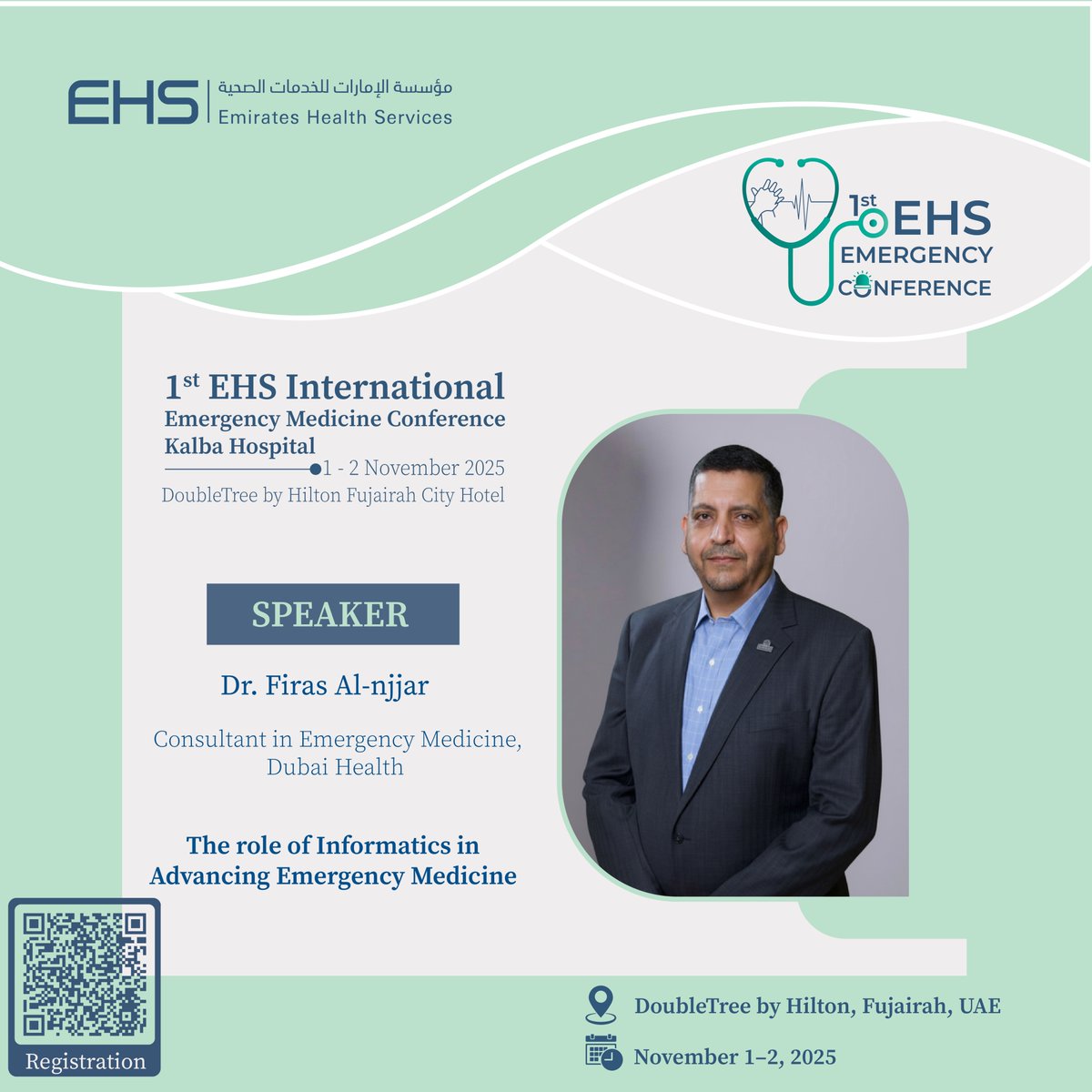 NovusEvent's tweet photo. Honored to have Dr. Firas Al-njjar, Consultant in Emergency Medicine, Dubai Health, speaking on Acute Stroke: Beyond the Thrombolysis Window.

#EHSConference #emergencymedicine #kalbahospital #novusevents https://t.co/pbjlSs510H