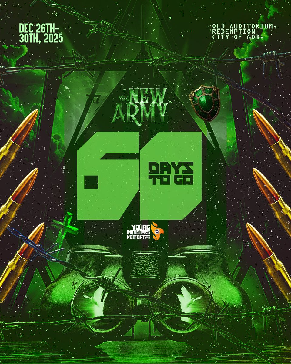 The countdown is on!
The Army is not coming, it’s already awake.
Every tick echoes a roar. 

 Date: December 26th – 30th 2025
 Venue: Redemption City, Nigeria

 Register here: register.ymrglobal.org

Stay updated by joining our WhatsApp Channel: whatsapp.com/channel/0029Va…

#YMR2025