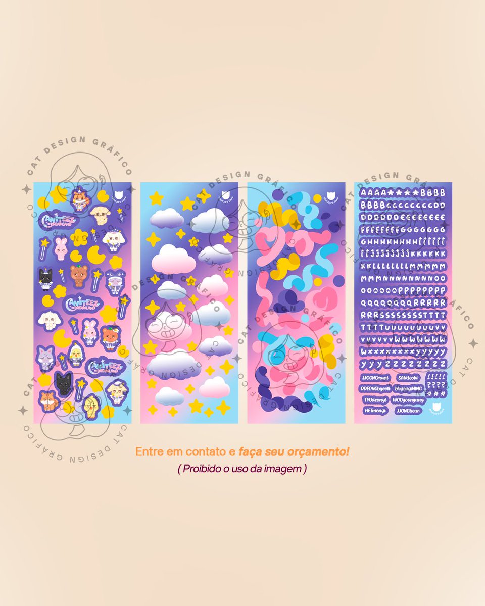 catdsgn_'s tweet image. Arte de cartela de adesivos feito com muito carinho para @AnEncore_Store 🥰💜
