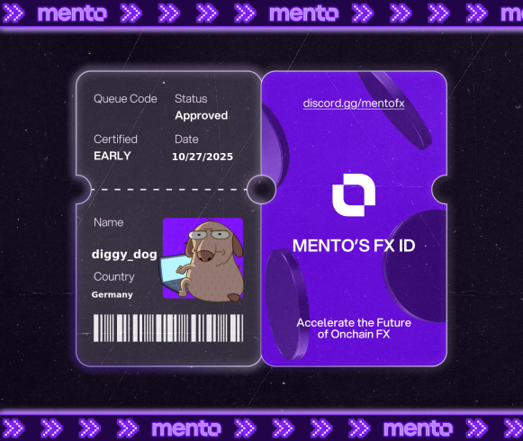MichellRedd's tweet image. Licensed to trade the internet’s FX layer. 

Claimed my FX ID on discord.gg/mentofx 

 every currency, onchain with @MentoLabs