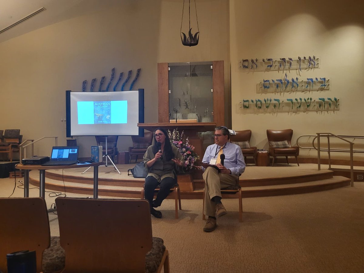anne_hand's tweet photo. Speechless after a lovely, touching evening with @cbeacton. Thanks to the Adult Education Committee and Rabbi David for bringing #AustrianAgain right to the place where I became Bat Mitzvah. Thanks to everyone who came out for the talk and stayed for the company and conversation. https://t.co/xwtNk49myA