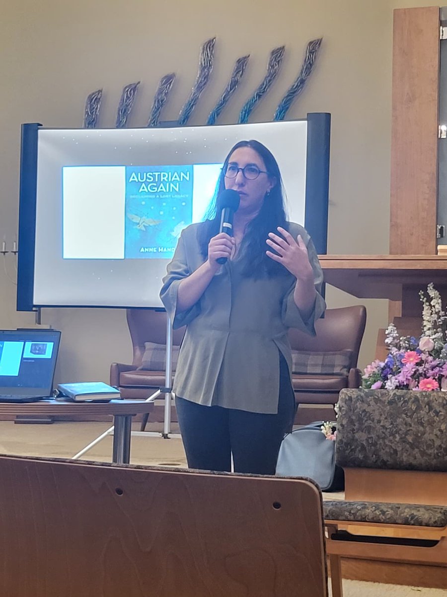 anne_hand's tweet photo. Speechless after a lovely, touching evening with @cbeacton. Thanks to the Adult Education Committee and Rabbi David for bringing #AustrianAgain right to the place where I became Bat Mitzvah. Thanks to everyone who came out for the talk and stayed for the company and conversation. https://t.co/xwtNk49myA