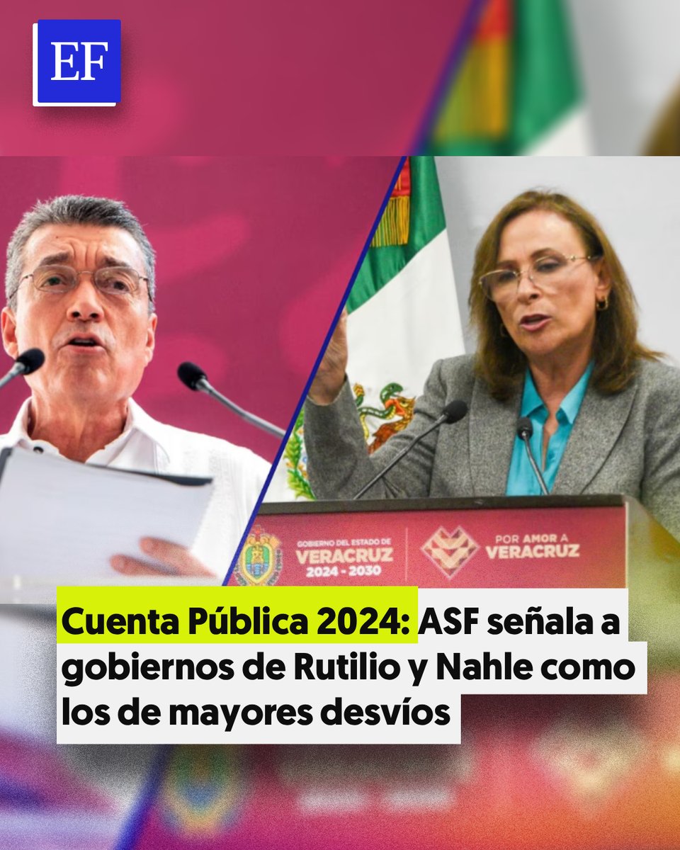🧮 Los gobiernos de Rocío Nahle en Veracruz y de Rutilio Escandón en Chiapas (hoy cónsul de México en Miami) fueron señalados por la Auditoría Superior de la Federación (ASF) como los de mayores desvíos de recursos públicos federales en sus gastos de la Cuenta Pública 2024