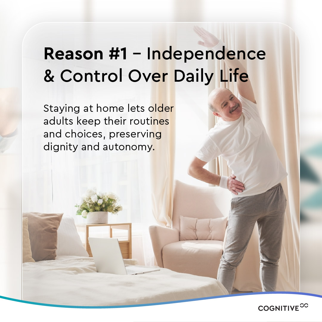 cognitiveSC's tweet image. The top reason many older adults want to age in place is the desire to maintain independence. After a lifetime of making their own decisions, they want to keep control. Our blog explains why autonomy should be at the center of every care strategy: cognitivesystems.com/the-top-reason…