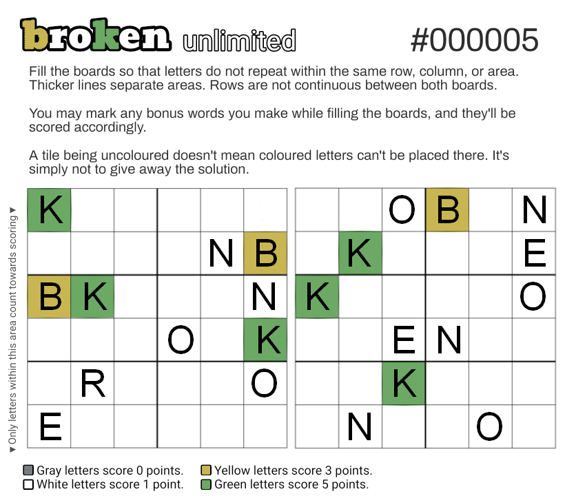 broken #000005
unlimited

scoring these did prove rather taxing last time around, so this new edition is purely for entertainment's sake. you may score yourselves if you really want to know how many points you got.