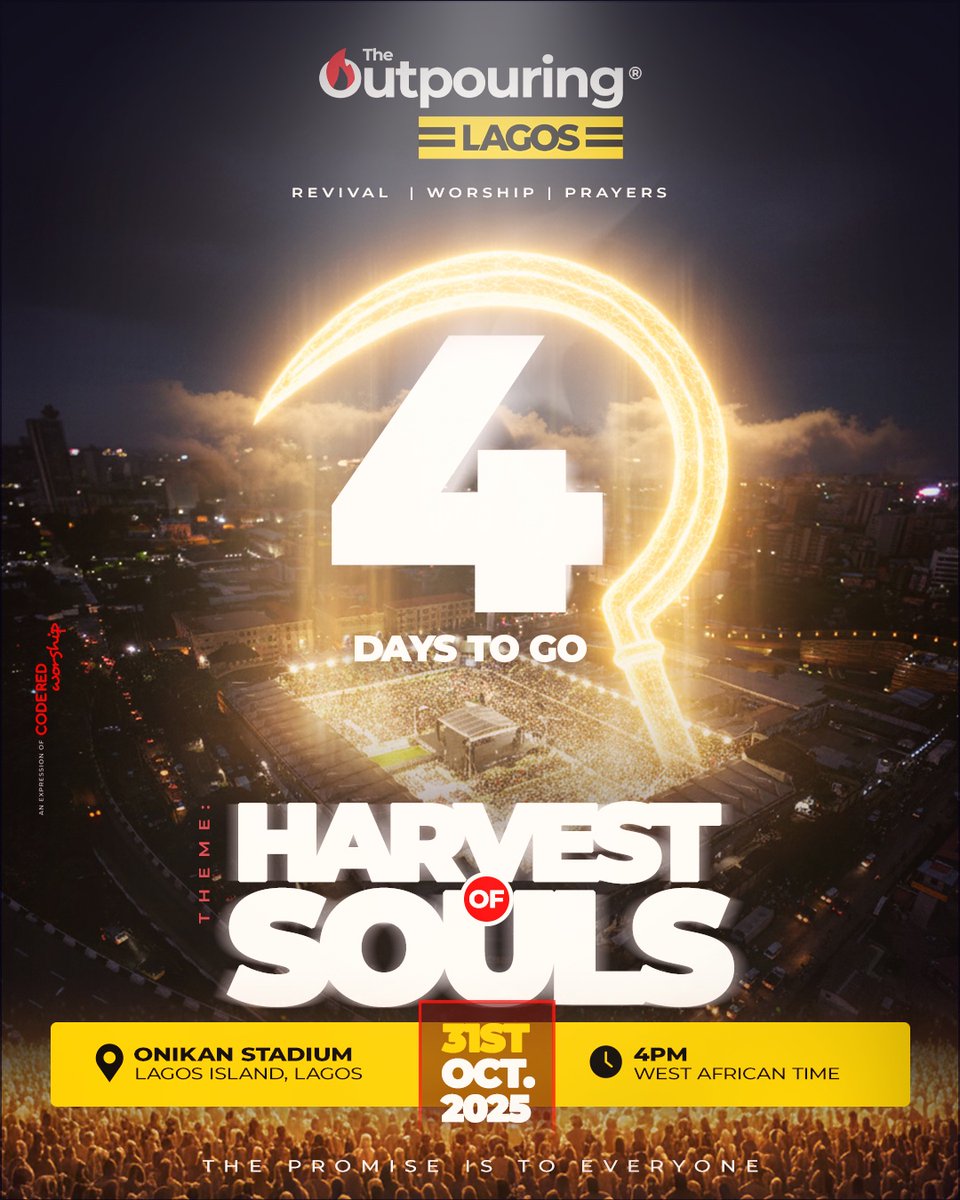 You’ve been personally invited by Minister Dunsin Oyekan.
Heaven meets Lagos this Friday, 31st Oct 2025 at Onikan Stadium.
Don’t just hear about it — be there for The Outpouring.

#TheOutpouringLagos #DunsinOyekan #October31 #OnikanStadium