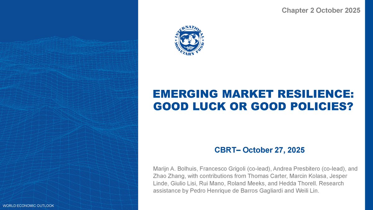TCMB_Arastirma's tweet photo. Francesco Grigoli @Grigoli82, IMF Senior Economist and Associate Professor at Georgetown University, has delivered a presentation at CBRT Research Seminars on his academic study, “Emerging Market Resilience: Good Luck or Good Policies?”. https://t.co/jH2qcj1Ex5