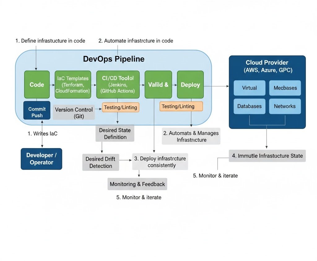 e_opore's tweet image. Infrastructure as Code (IaC) in DevOps
Infrastructure as Code (IaC) is a fundamental DevOps practice that allows teams to define, manage, and provision infrastructure using code rather than manual configuration. It ensures consistency, repeatability, and automation across…