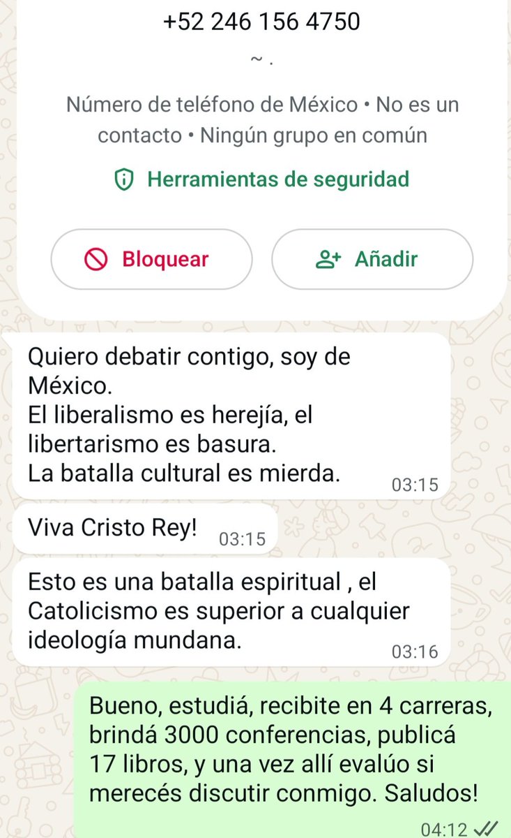 Qué soberbia se carga éste toquetón borracho! Mammita! 
Vos Nicolas NO sos liberal.
Sos un pobre tipo Hundido en Paraguay, porque ya NO te llaman ni para vender libros.
Si realmente quiere debatir con vos, esa persona, busca a un liberal de verdad, NO a alguien disfrazado de
