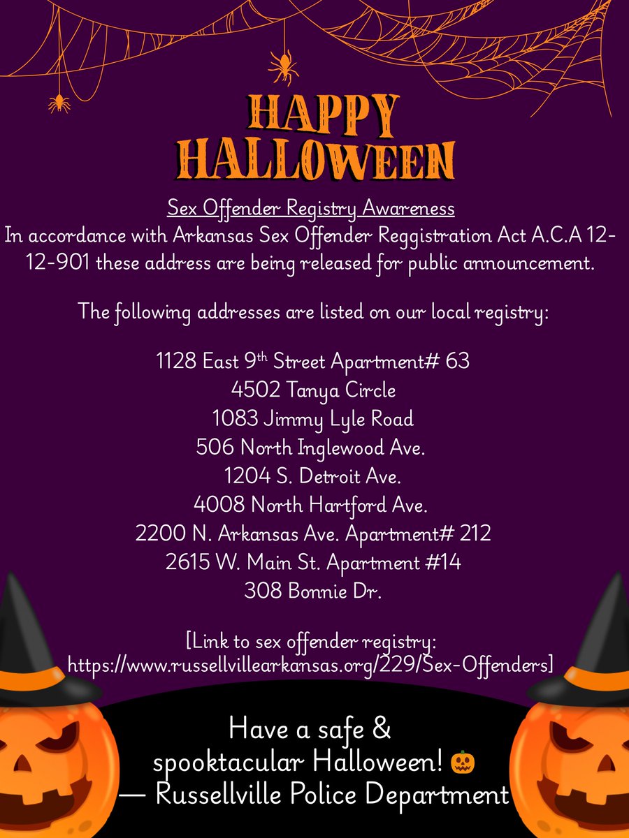 🎃 Halloween Safety Tips! 🎃

Get ready for a fun and safe Halloween in Russellville! As you head out for trick-or-treating or celebrate at home, keep these safety tips in mind: