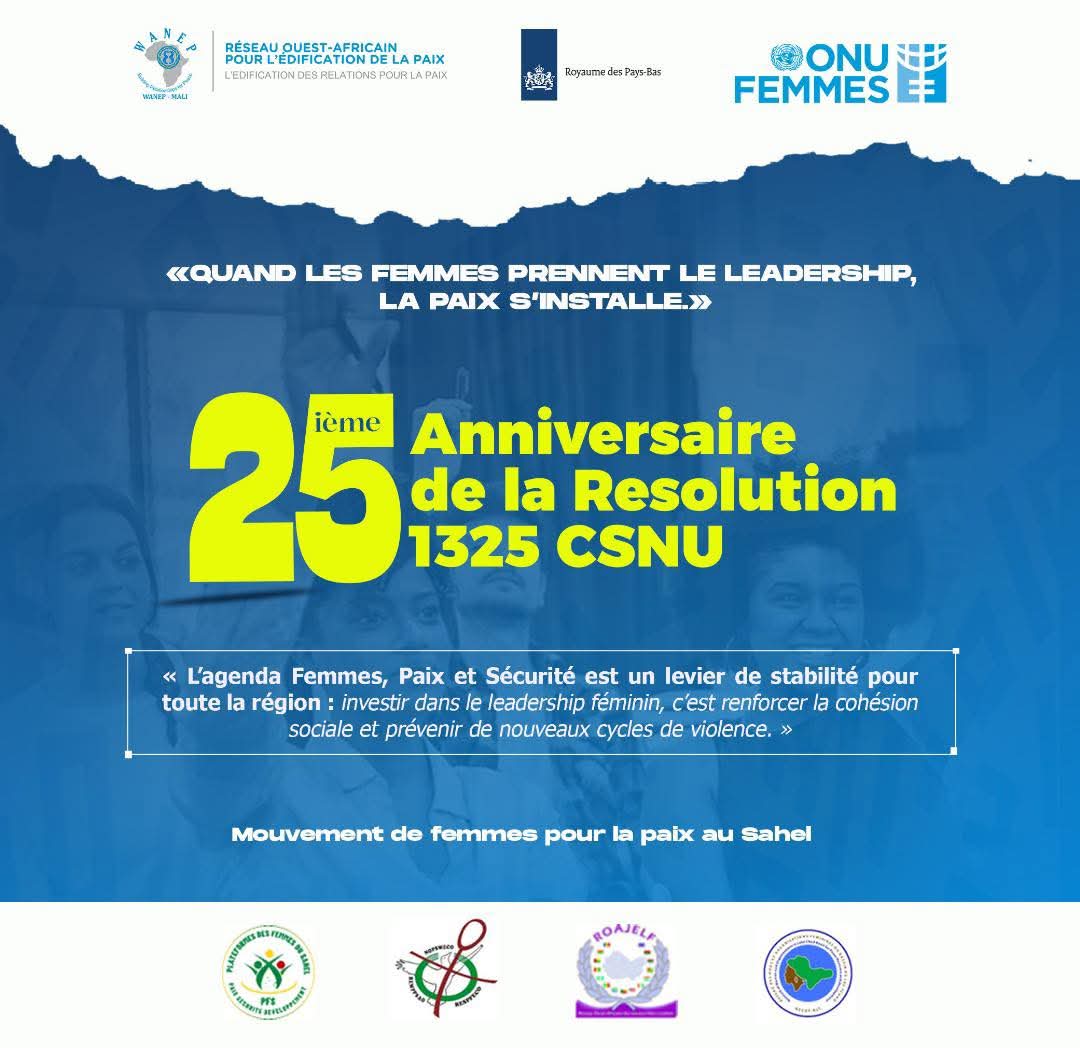 🔵𝗖𝗮𝗺𝗽𝗮𝗴𝗻𝗲 𝗿𝗲́𝗴𝗶𝗼𝗻𝗮𝗹𝗲-𝟮𝟱 𝗮𝗻𝘀 𝗱𝗲 𝗹𝗮 𝗥𝗲́𝘀𝗼𝗹𝘂𝘁𝗶𝗼𝗻 𝟭𝟯𝟮𝟱 (𝗖𝗦𝗡𝗨)🕊️
Ensemble, célébrons le 𝟮𝟱ᵉ anniversaire de la résolution 1325 du CSNU , un tournant historique pour l’agenda Femmes, Paix et Sécurité.

#1325at25 
<a href="/unwomenafrica/">UN Women Africa</a> <a href="/DutchMFA/">Dutch Ministry of Foreign Affairs 🇳🇱</a>