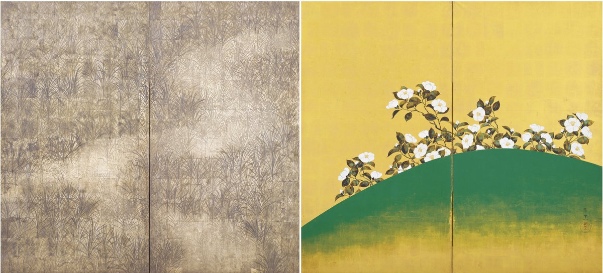 鈴木 其一 すずき きいつ Suzuki Kiitsu 1795–1858 《椿に薄図屏風