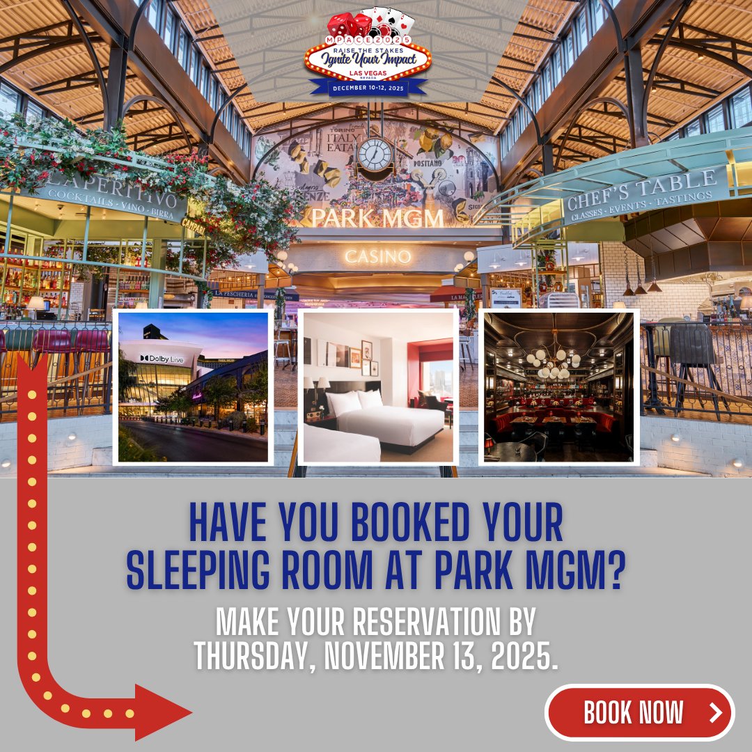 Have you booked your room for the MPACE 2025 Annual Conference yet?

We’ll be staying at Park MGM, a non-smoking resort and casino right in the heart of the Las Vegas Strip!

Room rate: from $178/night
Reservation deadline: Thursday, November 13, 2025

sites.google.com/mpace.org/mpac…