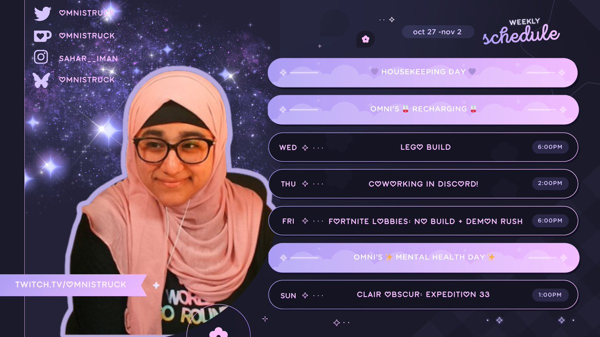 omnistruck's tweet image. good morning and welcome back 🌙 this week's schedule below. see you again soon 💜 

links below—don't forget to follow!